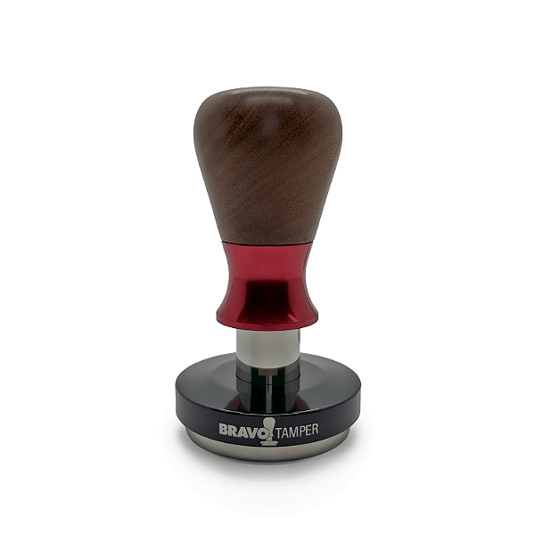 Tamper Bravo de Madeira Jatobá | Punho Vermelho | Base Preto Brilho