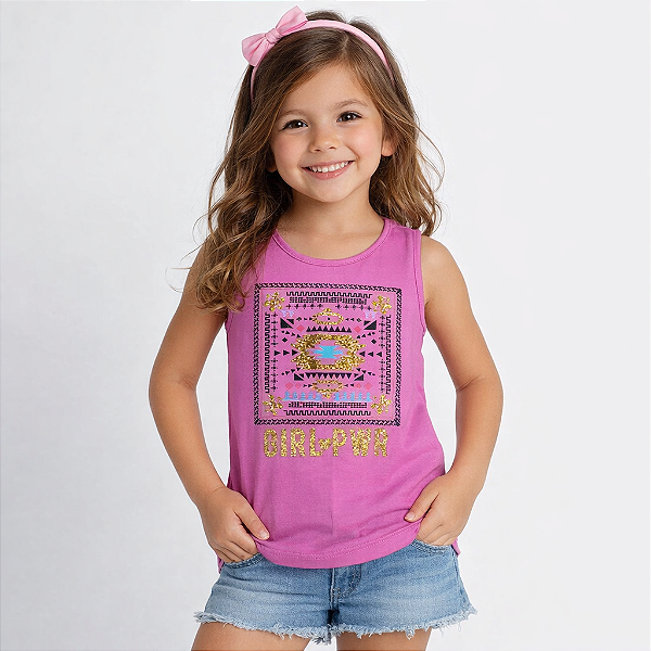 Camiseta Rosa Infantil Girl PW Fakini Tam 16