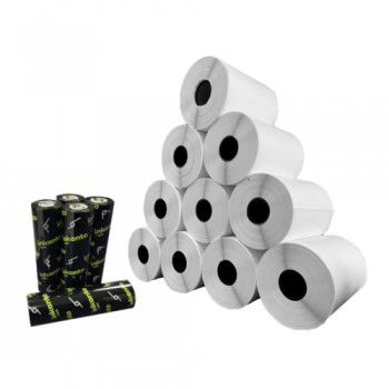 Kit 10 Un Rolos Etiqueta 60X130mm Couche Adesiva + 5 Ribbons Cera 233UN (31M) Tub 1"