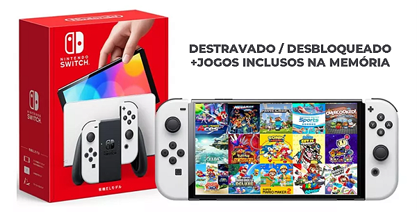 Console Nintendo Switch Oled (Destravado) 64GB + Cartão SD 256GB - Seminovo