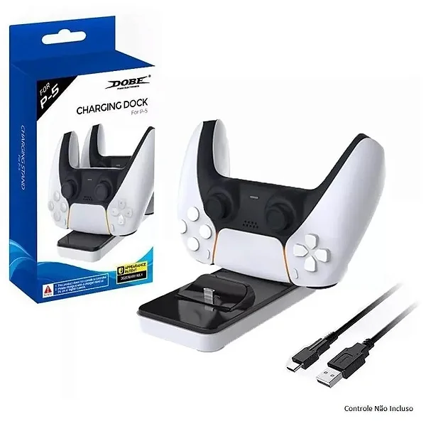 Carregador Duplo Para 2 Controle Playstation 5 PS5 com Led Indicador - Dobe