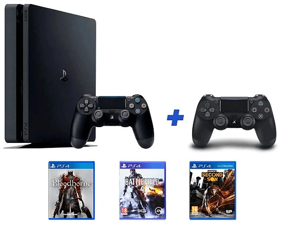 Console PS4  Slim 1 TB Com 2 Controle + 3 jogos (Jogos catálogo) - Seminovo - Sony