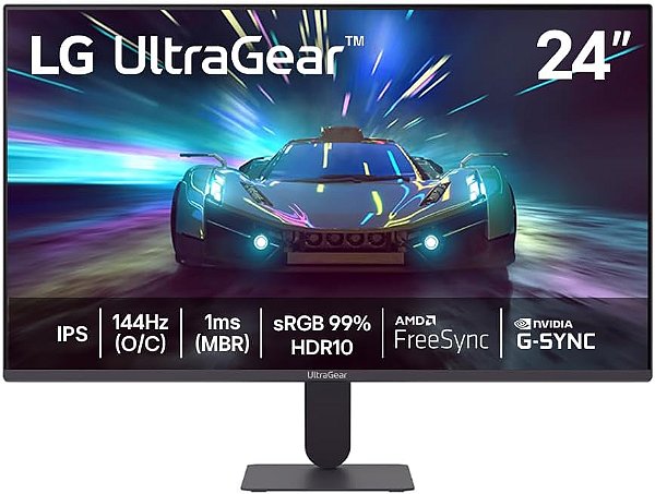 Monitor Gamer LG UltraGear 24", Full HD, 144Hz, 1ms, IPS, G-Sync, FreeSync, HDR10, Preto - 24G411A-B