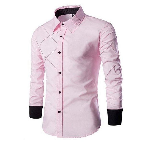 camisa social rosa bebe masculina