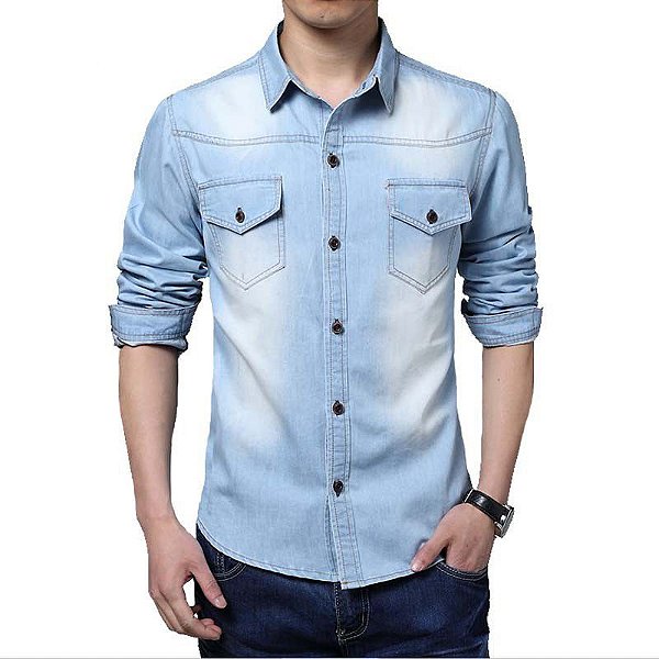 camisa jeans clara masculina