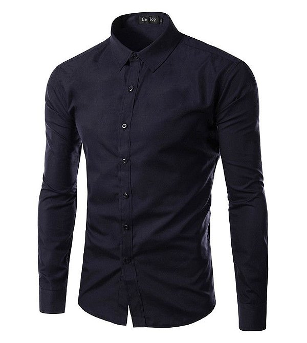 Camisa azul escuro masculina Clearance