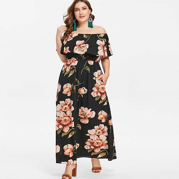 vestido longo plus size estampado