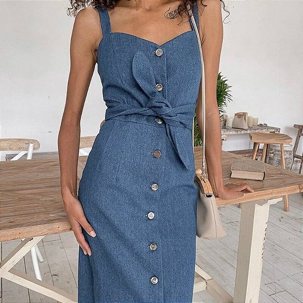 vestido jeans de botoes