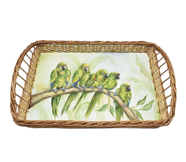 Bandeja retangular vime M pintura pássaros