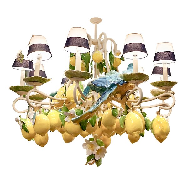 Lustre limão com arara e cúpulas listadas