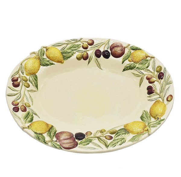 Travessa funda oval M com relevo frutas