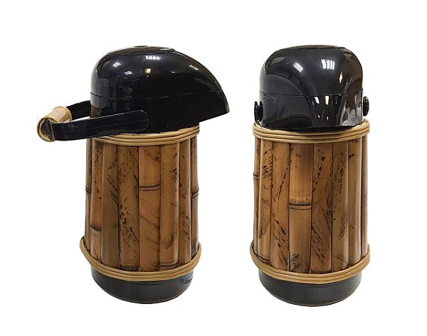 Garrafa térmica preta revestida bambu P