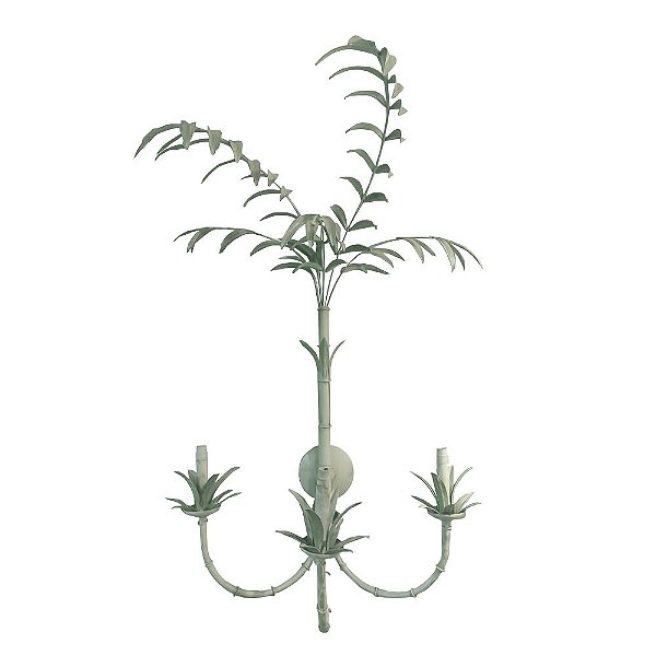 Arandela de ferro faux bamboo com folhas de coqueirinho