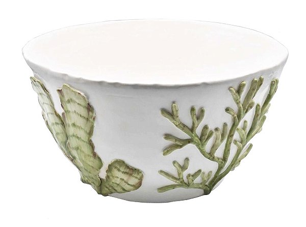 Cachepot Shabby branco M com aplicação de coral new Zanatta Casa