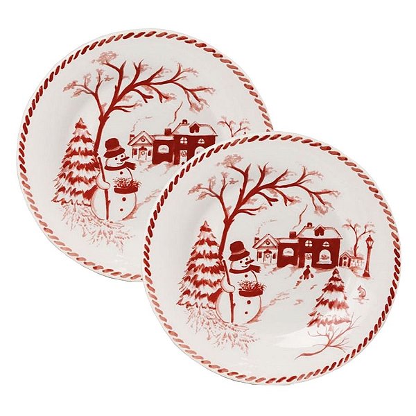 Prato sobremesa boneco de neve vermelho (cj 2)
