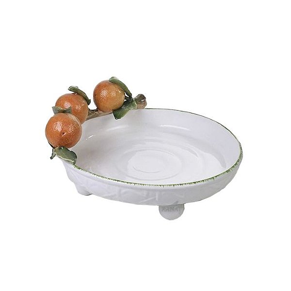 Saladeira G redonda com pé e aplicação de laranja