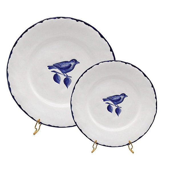 Prato raso e sobremesa passarinho azul