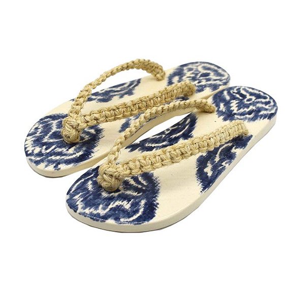 Chinelo de cerâmica ikat azul e tiras de corda