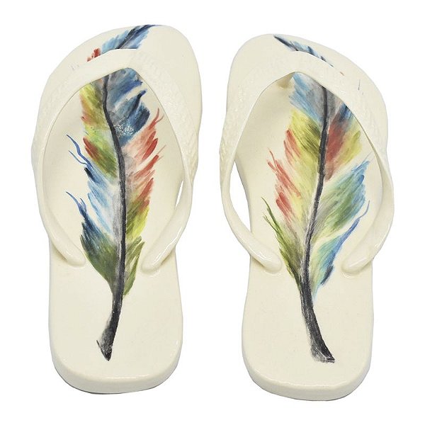 Chinelo de cerâmica desenho penas