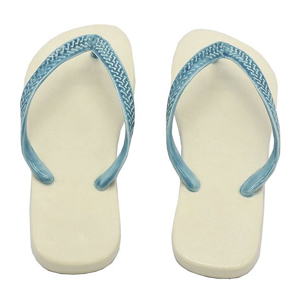 Chinelo de faiança tradicional branco e tiras acqua