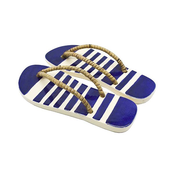 Chinelo de cerâmica listrado azul com alça vime