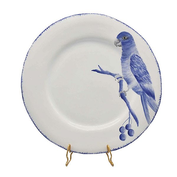 Prato raso amassado pássaro pincelada azul 4