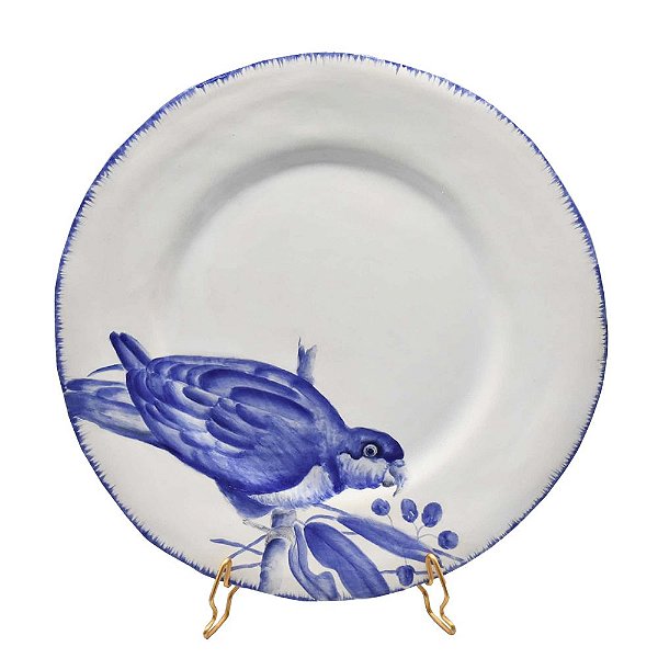Prato raso amassado pássaro pincelada azul 2