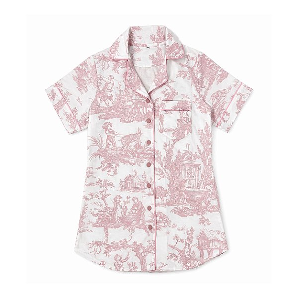Camisola manga curta toile de jouy rosa - tamanho único