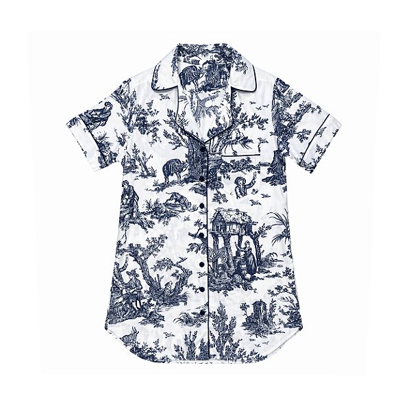 Camisola manga curta toile de jouy azul marinho - tamanho único