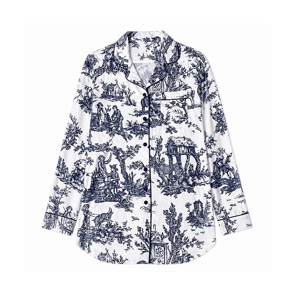 Camisola manga longa toile de jouy azul marinho - tamanho único