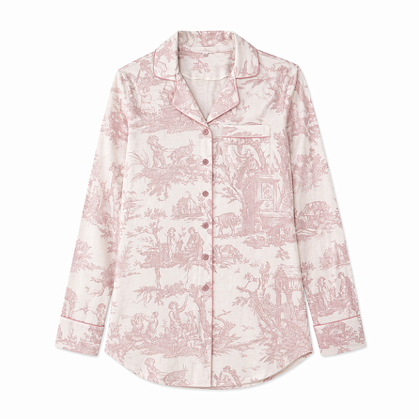 Camisola manga longa toile de jouy rosa - tamanho único