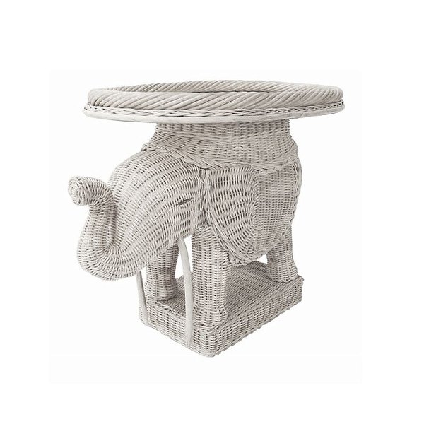 Mesa lateral elefante rattan branco