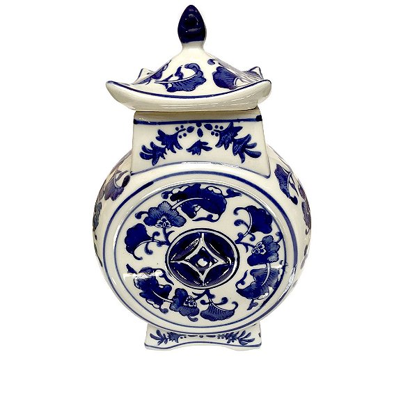 Vaso Azul e Branco com Tampa