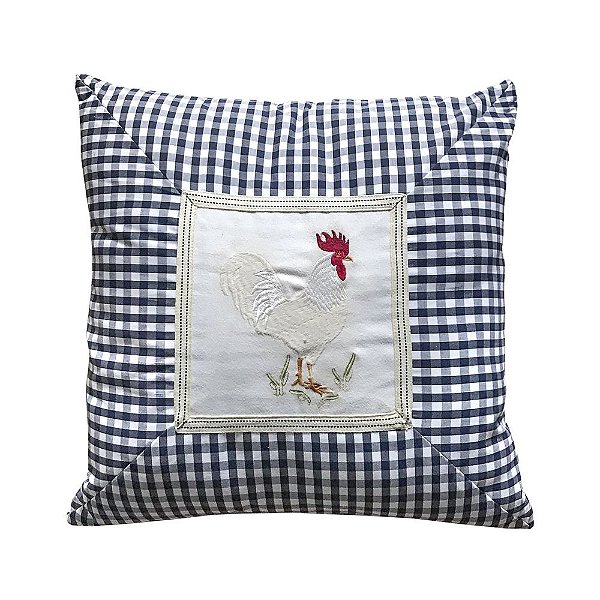 Almofada vichy azul marinho bordada galo