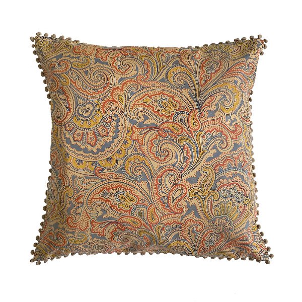 Capa de Almofada Kashmir multicolorido com pompons 45x45 cm
