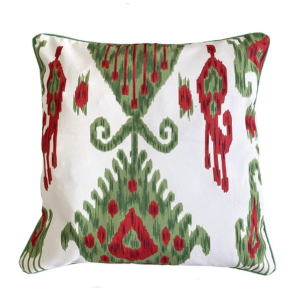 Capa de Almofada ikat verde e vermelho com vivo 57x57 cm