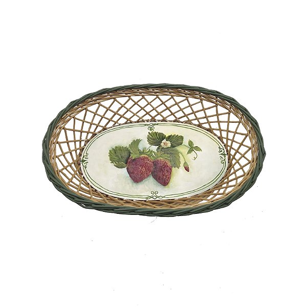 Cesta oval de vime desenho morango zanatta casa