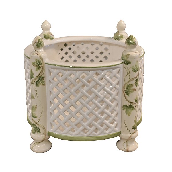 Cachepot redondo vazado com colunas e desenho uvas zanatta casa