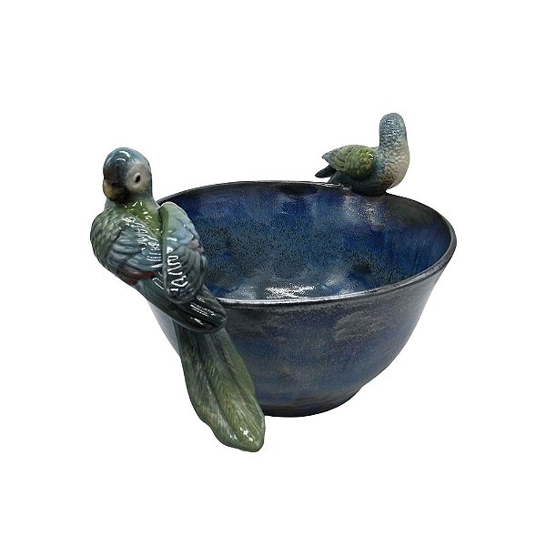 Cachepot shabby azul nevoeiro G com casal de pássaros
