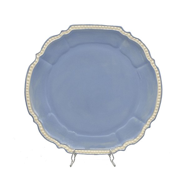 Prato raso azul com borda bolinha