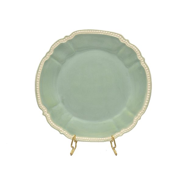 Prato sobremesa verde pastel com borda bolinha