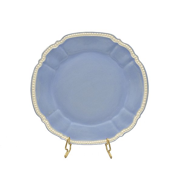 Prato sobremesa azul com borda bolinha