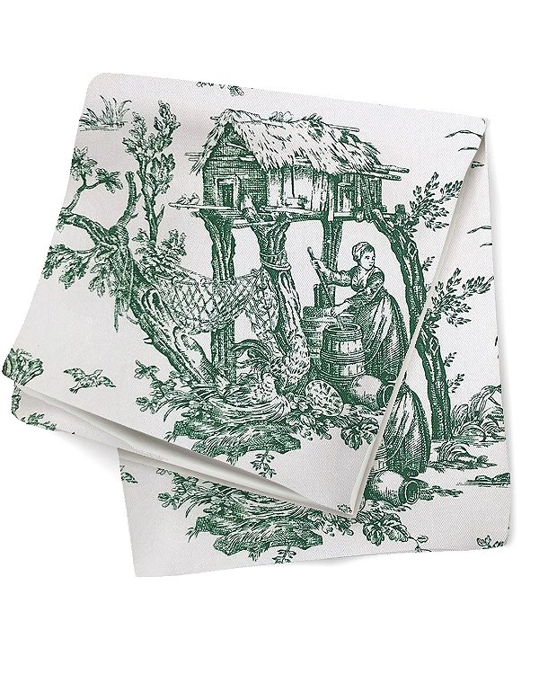 Toalha de mesa toile de jouy verde com babados 2,15 x 1,40 m