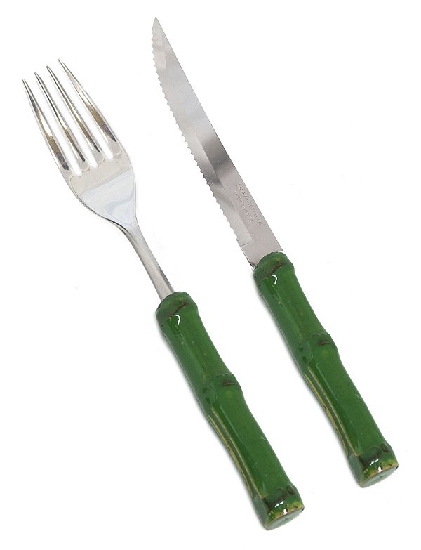 Garfo e Faca Jantar Bambu Verde (par)