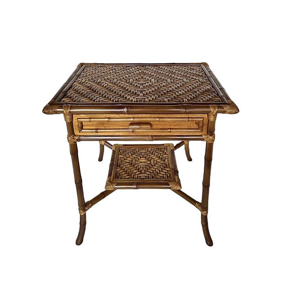 Mesa lateral bambu com gaveta