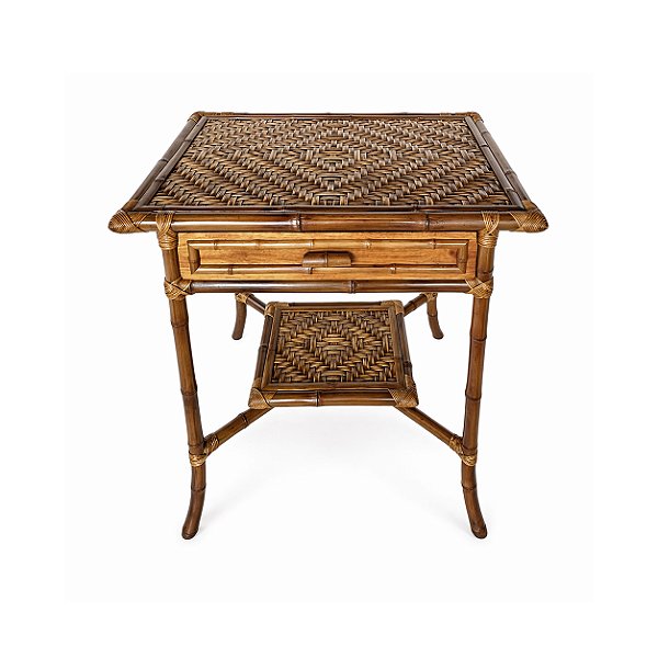 Mesa lateral bambu com gaveta