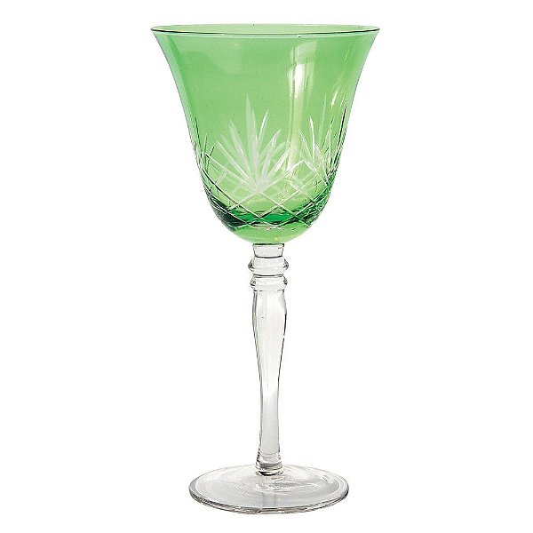 Taça de Vinho de Cristal de Vidro Verde Lapidado (cj 6)