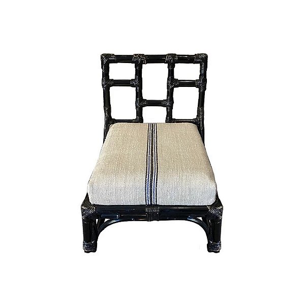 Cadeira de bambu decorativa P com tecido de sacaria vintage