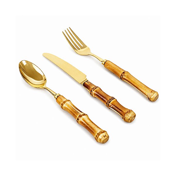 Faqueiro jantar duquesa dourado bambu natural