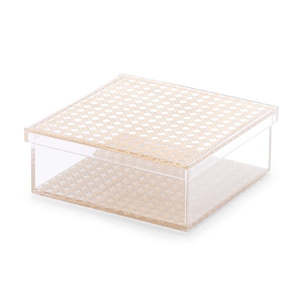 Caixa quadrada com tampa acrílico e palhinha N3 (21 cm)